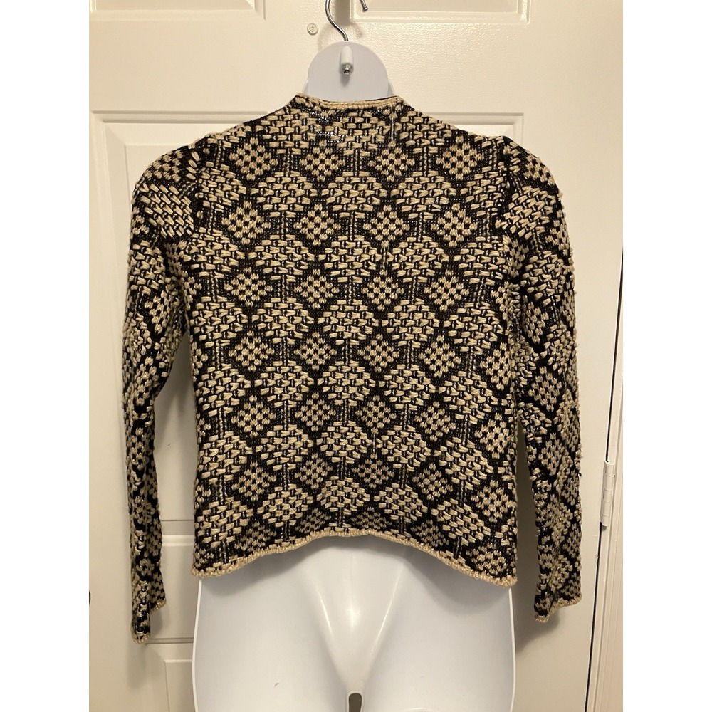Lucky Brand Sweater Size Large Cardigan Boho Wool blend Beige Black Women’s - Picture 4 of 6